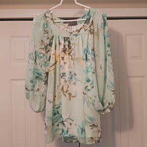 #134 3/$18 - Dressbarn Green/Yellow Long Sleeve Top Size 1X